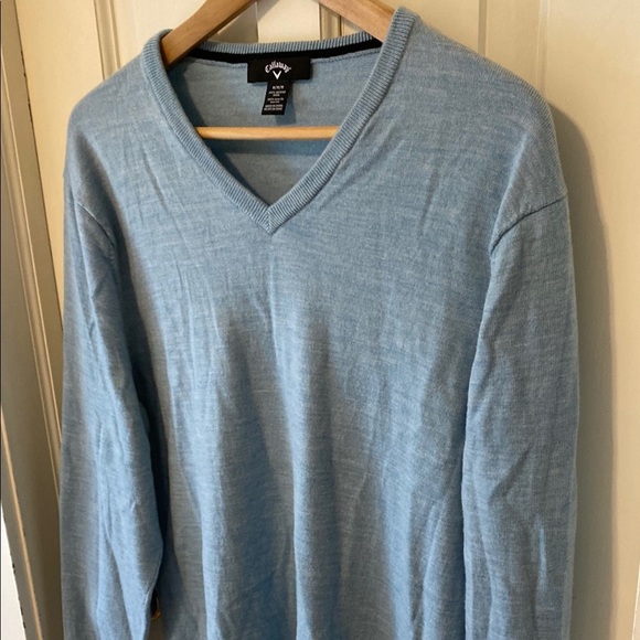 Callaway 100% Merino Wool Turquoise V-Neck Sweater Preppy Business Casual - Picture 2 of 9